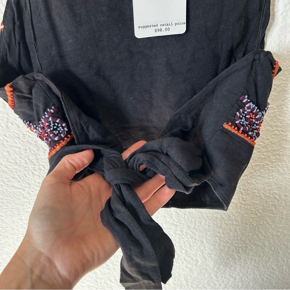 NWT Free People Boho Hippie Black Halter, Tie Back, Embroidered Beaded Crop Top - Picture 5 of 14